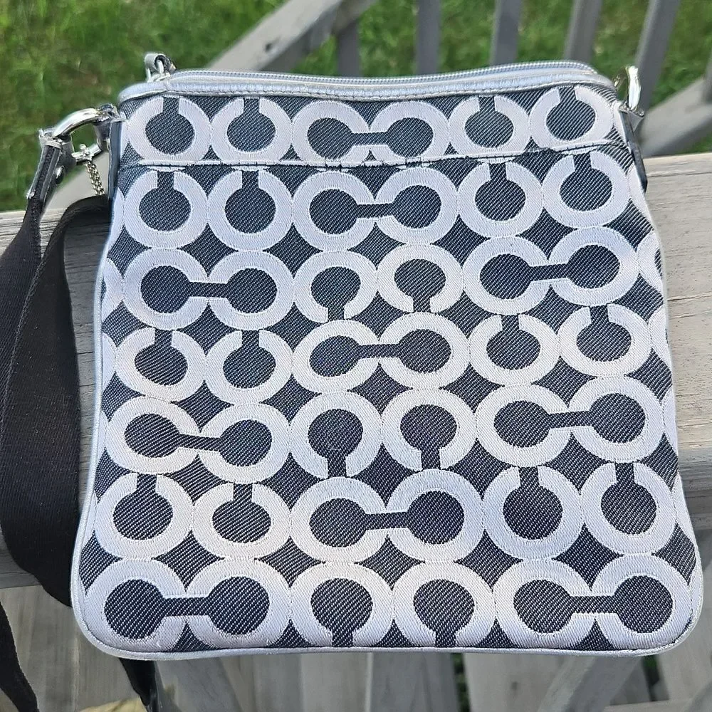 Coach Metallic Silver Signature Crossbody Bag